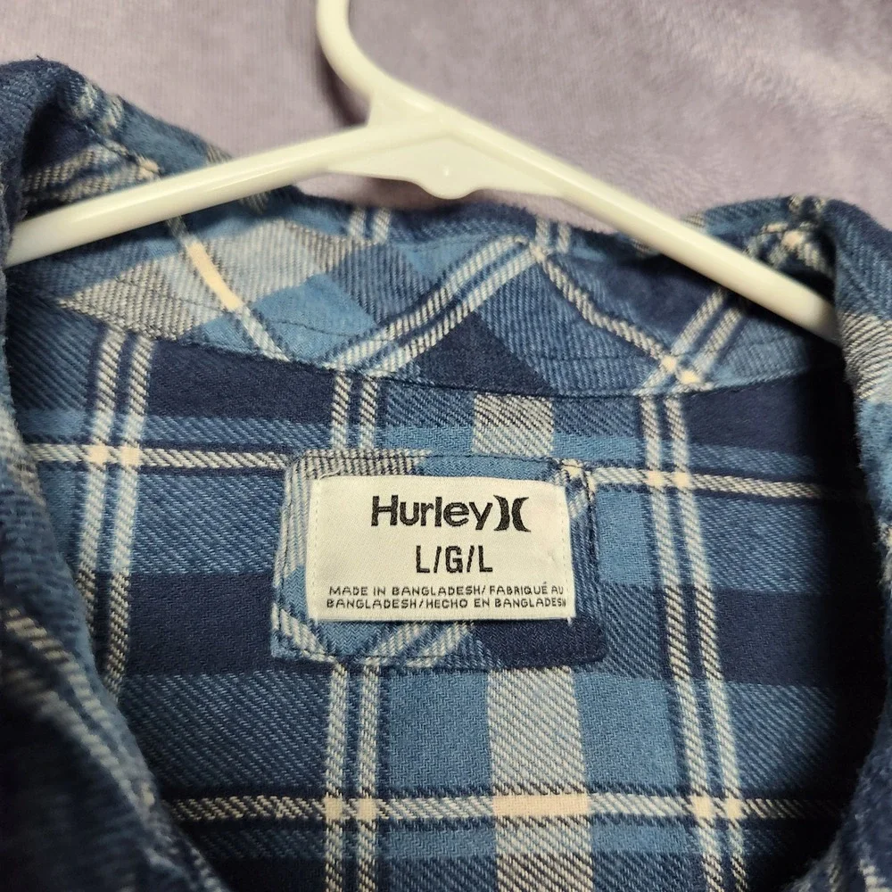 Hurley‎ Mens Blue Plaid Flannel Long Sleeve Button Down Shirt size Large